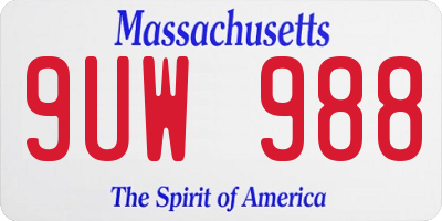 MA license plate 9UW988
