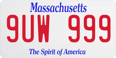 MA license plate 9UW999
