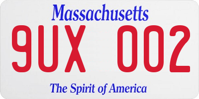 MA license plate 9UX002
