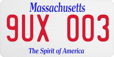 MA license plate 9UX003