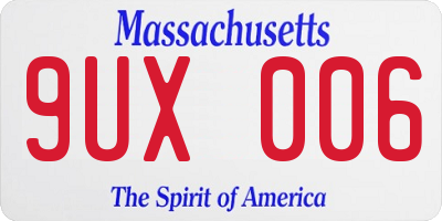 MA license plate 9UX006