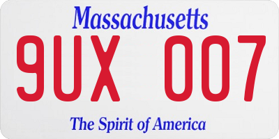 MA license plate 9UX007