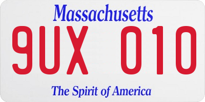 MA license plate 9UX010