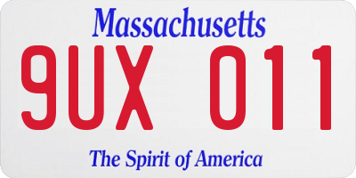 MA license plate 9UX011