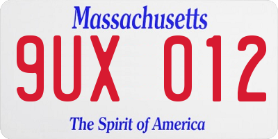 MA license plate 9UX012