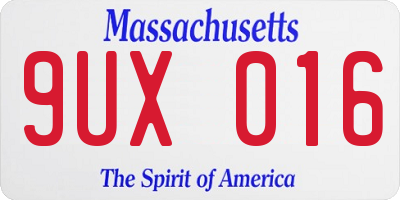 MA license plate 9UX016