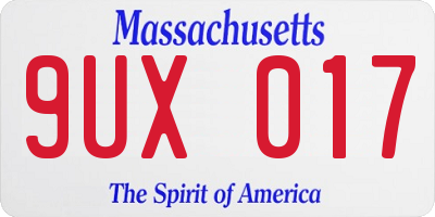 MA license plate 9UX017