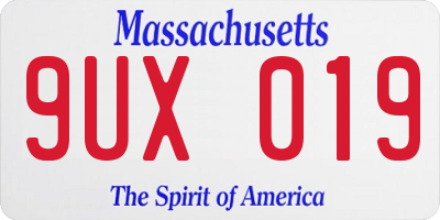 MA license plate 9UX019