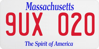 MA license plate 9UX020