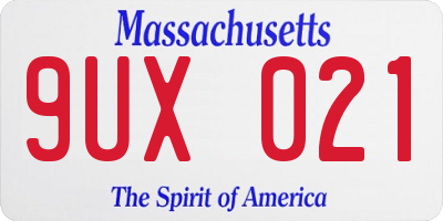 MA license plate 9UX021