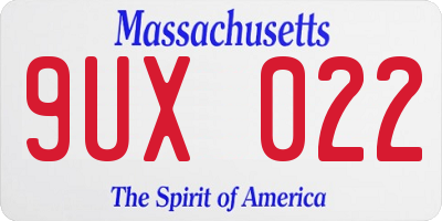 MA license plate 9UX022