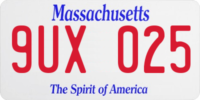 MA license plate 9UX025