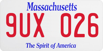 MA license plate 9UX026