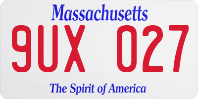 MA license plate 9UX027
