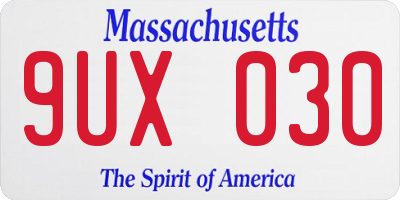 MA license plate 9UX030