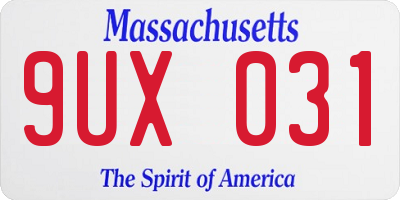 MA license plate 9UX031