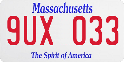 MA license plate 9UX033