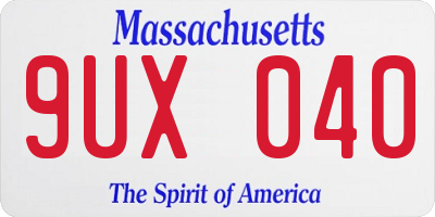 MA license plate 9UX040