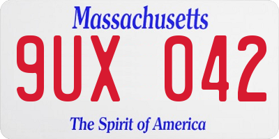MA license plate 9UX042