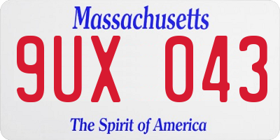 MA license plate 9UX043