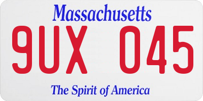 MA license plate 9UX045