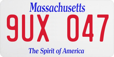MA license plate 9UX047