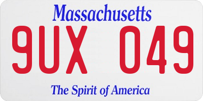 MA license plate 9UX049