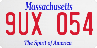 MA license plate 9UX054
