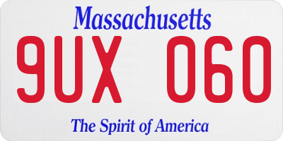 MA license plate 9UX060