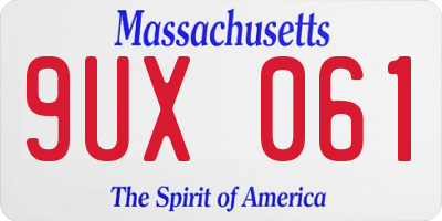 MA license plate 9UX061