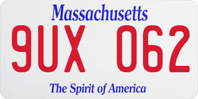 MA license plate 9UX062