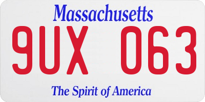 MA license plate 9UX063