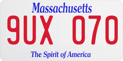 MA license plate 9UX070