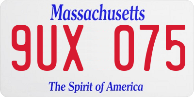 MA license plate 9UX075