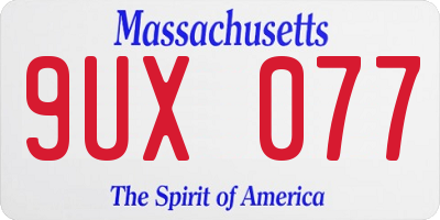 MA license plate 9UX077