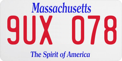 MA license plate 9UX078