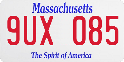 MA license plate 9UX085
