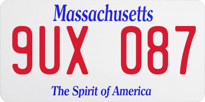 MA license plate 9UX087