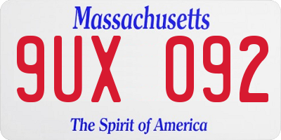 MA license plate 9UX092