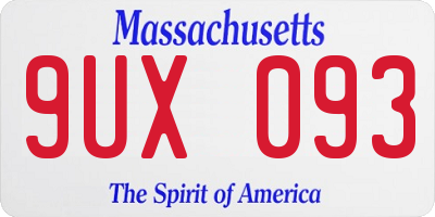 MA license plate 9UX093