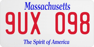 MA license plate 9UX098