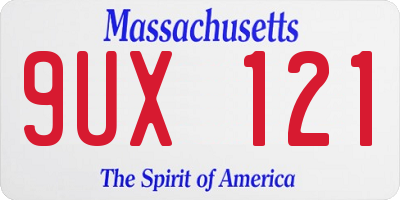 MA license plate 9UX121