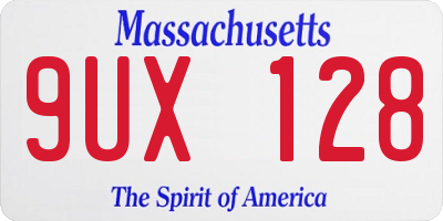 MA license plate 9UX128