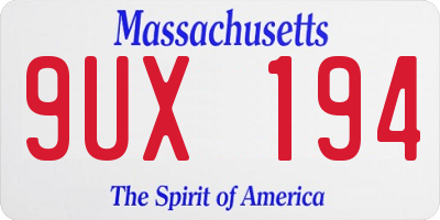 MA license plate 9UX194