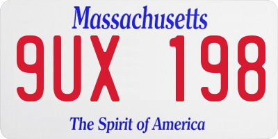 MA license plate 9UX198