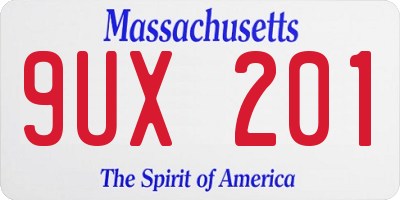 MA license plate 9UX201