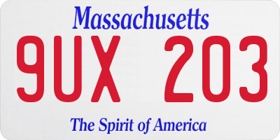 MA license plate 9UX203