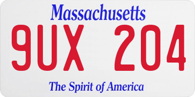 MA license plate 9UX204