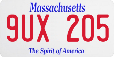 MA license plate 9UX205