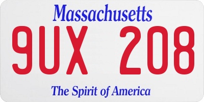 MA license plate 9UX208